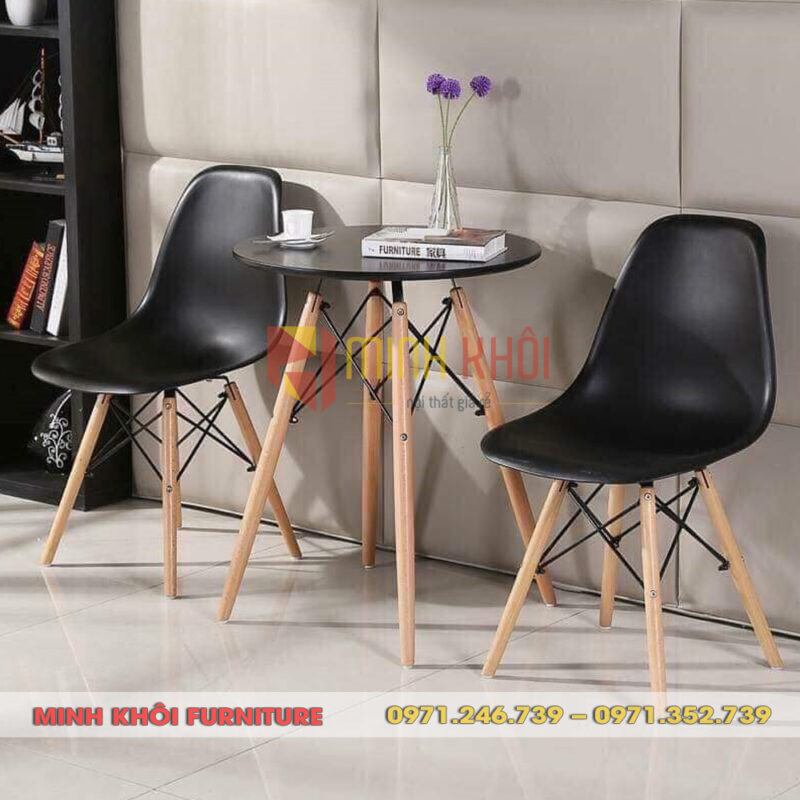 Bộ bàn ghế nhựa Eames chân gỗ