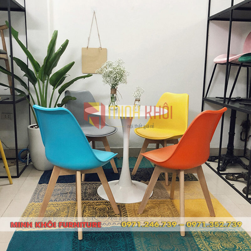 Ghế nhựa nệm chân gỗ MK-3003 11 Bộ bàn ghế nhựa nệm chân gỗ