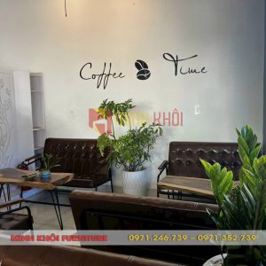 Sofa cafe khung sắt tay gỗ MK-0008