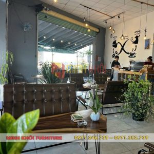 Sofa cafe khung sắt tay gỗ MK-0008