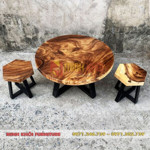 Bộ bàn ghế cà phê gỗ me tây MK-0046 – Vẻ đẹp mộc mạc, sang trọng