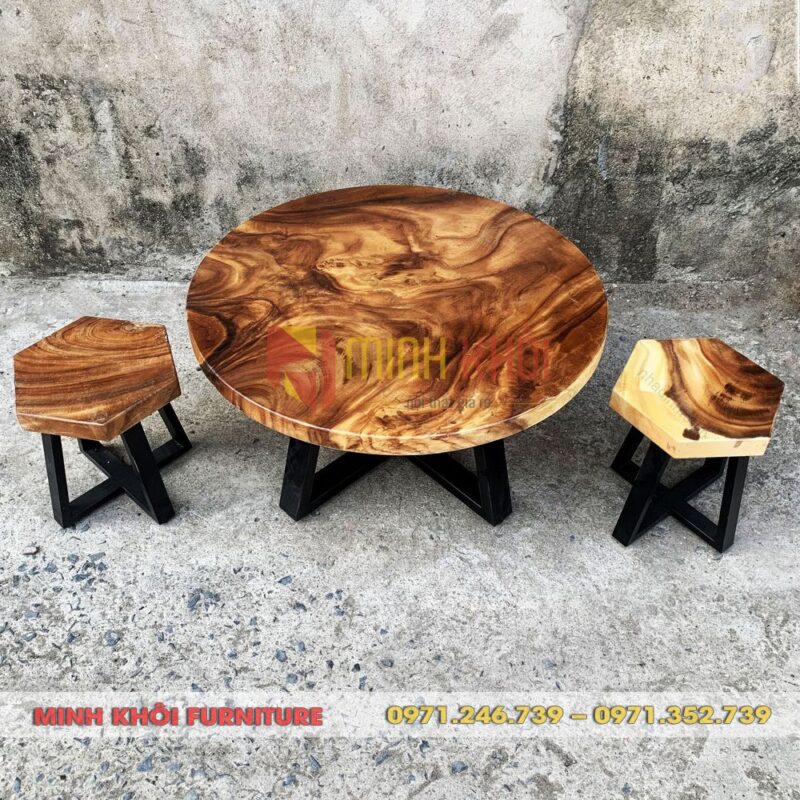 Bộ bàn ghế cà phê gỗ me tây MK-0046 – Vẻ đẹp mộc mạc, sang trọng