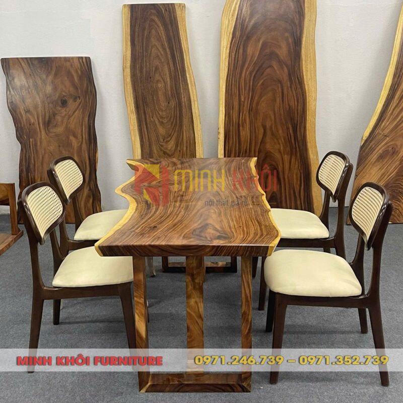 Bộ bàn ăn gỗ me tây MK-0037 kết hợp 4 ghế Secco – Sang trọng và tinh tế cho phòng ăn hiện đại