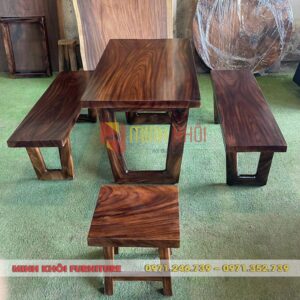 Bộ bàn ăn gỗ me tây MK-0038 – Bền đẹp, sang trọng cho gia đình và nhà hàng