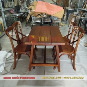 Bộ bàn ăn MK-0033 (Bàn gỗ thông + 4 ghế Bistro gỗ tần bì)