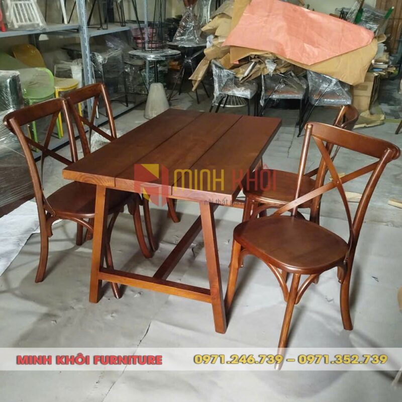 Bộ bàn ăn MK-0033 (Bàn gỗ thông + 4 ghế Bistro gỗ tần bì cao cấp) 13 Bộ bàn ăn MK-0033 (Bàn gỗ thông + 4 ghế Bistro gỗ tần bì)