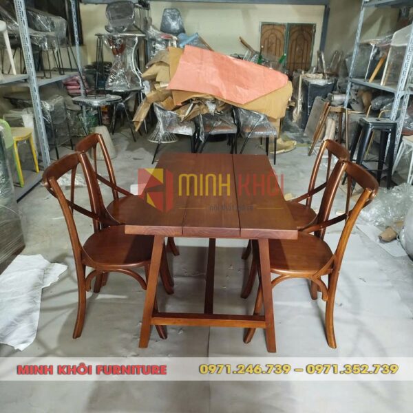 Bộ bàn ăn MK-0033 (Bàn gỗ thông + 4 ghế Bistro gỗ tần bì)