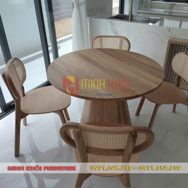 Bộ bàn ăn tròn 4 ghế CH303 gỗ tần bì tựa lưng đan mây 7 Bộ bàn ăn tròn 4 ghế CH303 gỗ tần bì tựa lưng đan mây