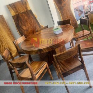 Bộ bàn ăn tròn gỗ me tây MK-0042 – Vẻ đẹp sang trọng cho không gian sống hiện đại