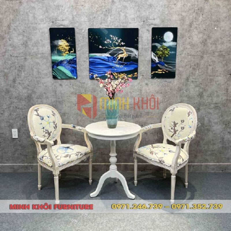 Bộ bàn ghế cafe cổ điển Louis có tay