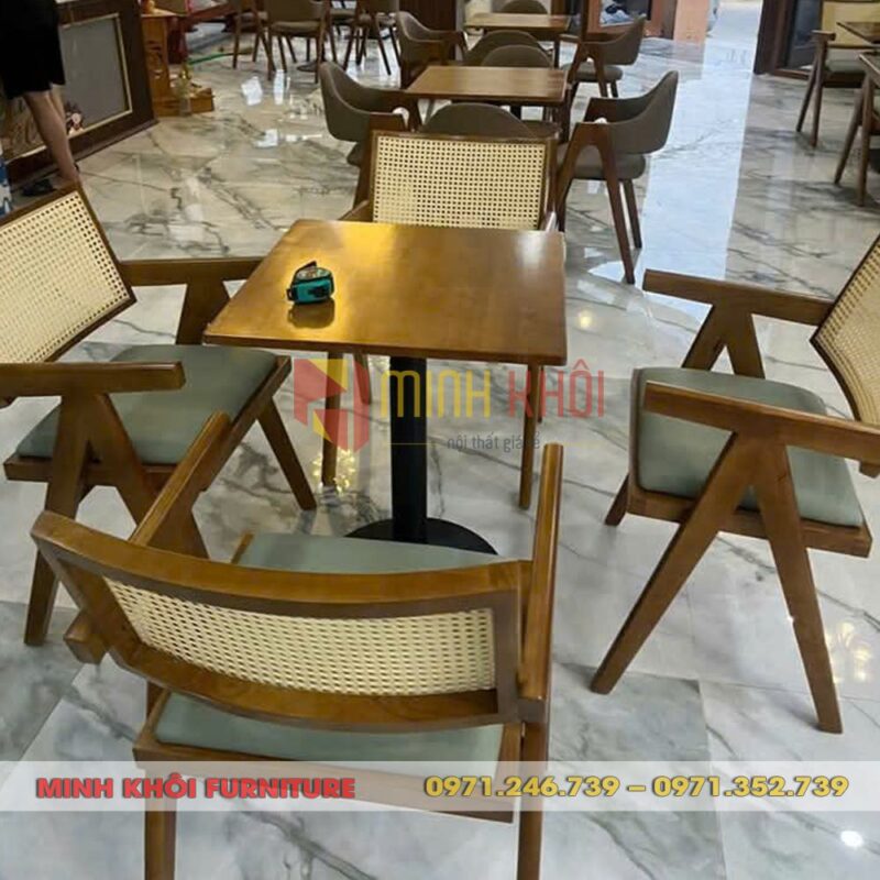Bộ bàn ghế gỗ cafe V-leg 6 Bộ bàn ghế gỗ cafe V-leg – Thiết kế độc đáo, sang trọng cho quán cafe
