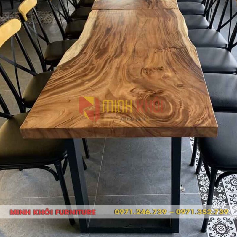 Bộ bàn ghế quán ăn gỗ me tây MK-0041 | Bàn me tây + ghế sắt chữ X 9 Bộ bàn ghế quán ăn gỗ me tây MK-0041 – Lựa chọn hoàn hảo cho nhà hàng, quán nhậu hiện đại