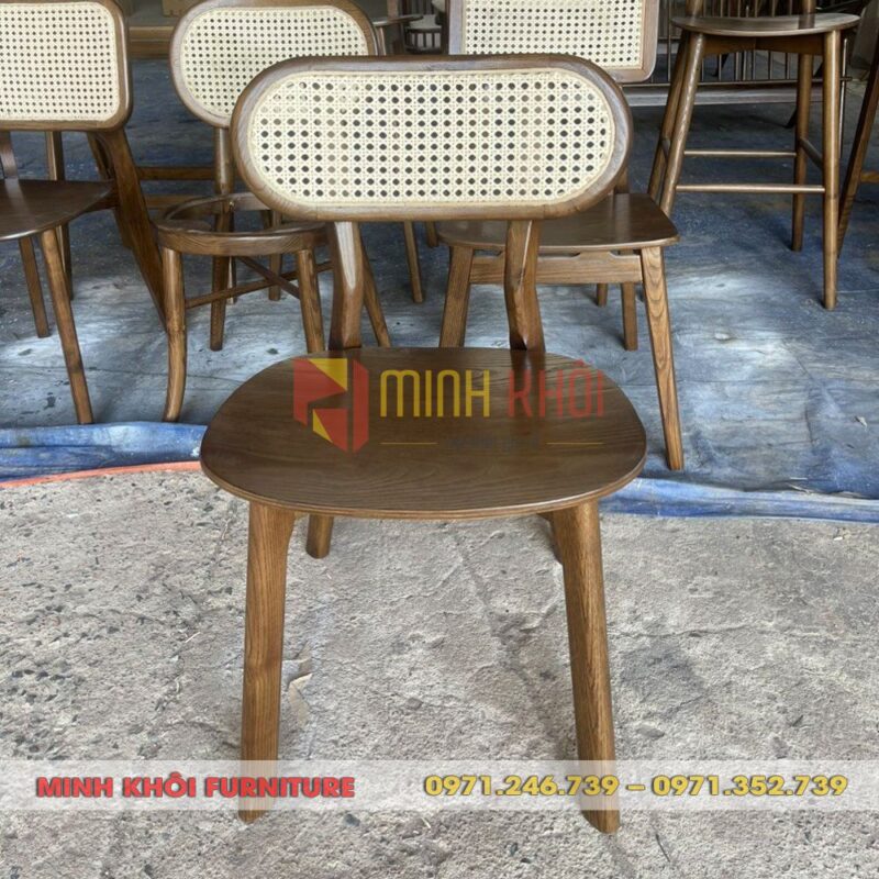 Ghế CH303 tựa lưng mây - Ghế quán ăn, quán cafe gỗ ash