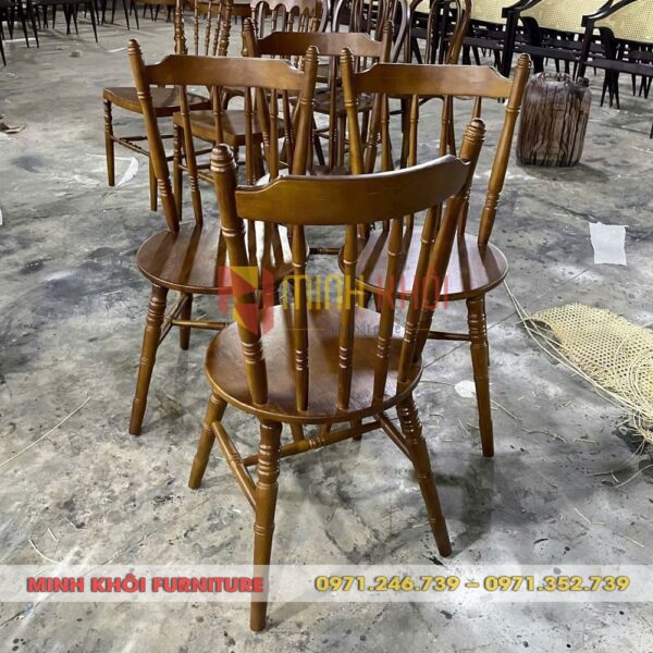 Ghế gỗ 6 nan tiện trúc – Mẫu ghế cổ điển đẹp cho quán ăn, nhà hàng, quán cafe