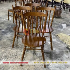 Ghế gỗ 6 nan tiện trúc – Mẫu ghế cổ điển đẹp cho quán ăn, nhà hàng, quán cafe