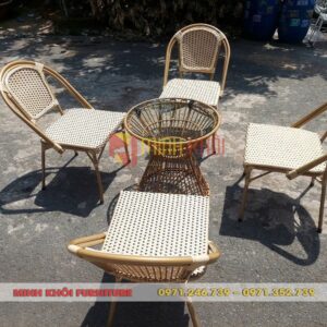 Bộ bàn ghế cafe sân vườn MK-0068 5 Bộ bàn ghế cafe sân vườn MK-0068 nhựa giả mây, bên đẹp, giá tốt
