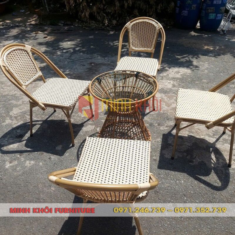 Bộ bàn ghế cafe sân vườn MK-0068 8 Bộ bàn ghế cafe sân vườn MK-0068 nhựa giả mây, bên đẹp, giá tốt