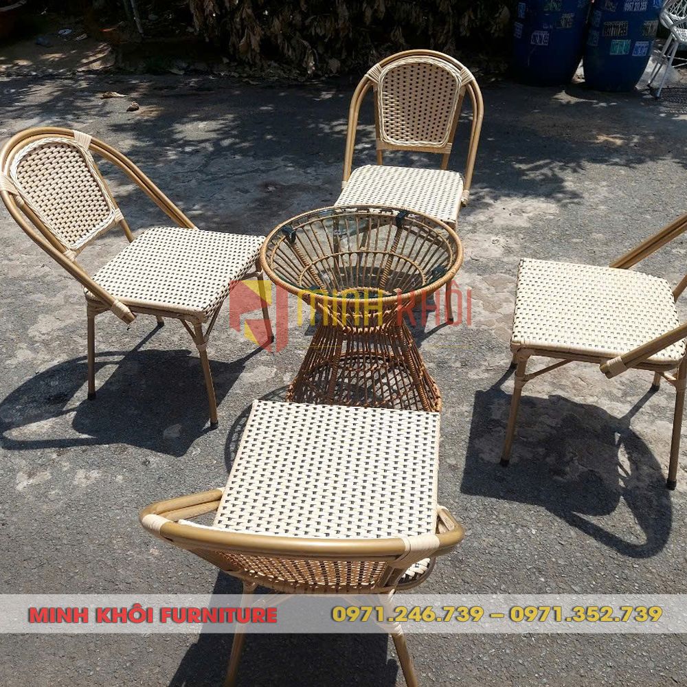 Bộ bàn ghế cafe sân vườn MK-0068 3 Bộ bàn ghế cafe sân vườn MK-0068 nhựa giả mây, bên đẹp, giá tốt