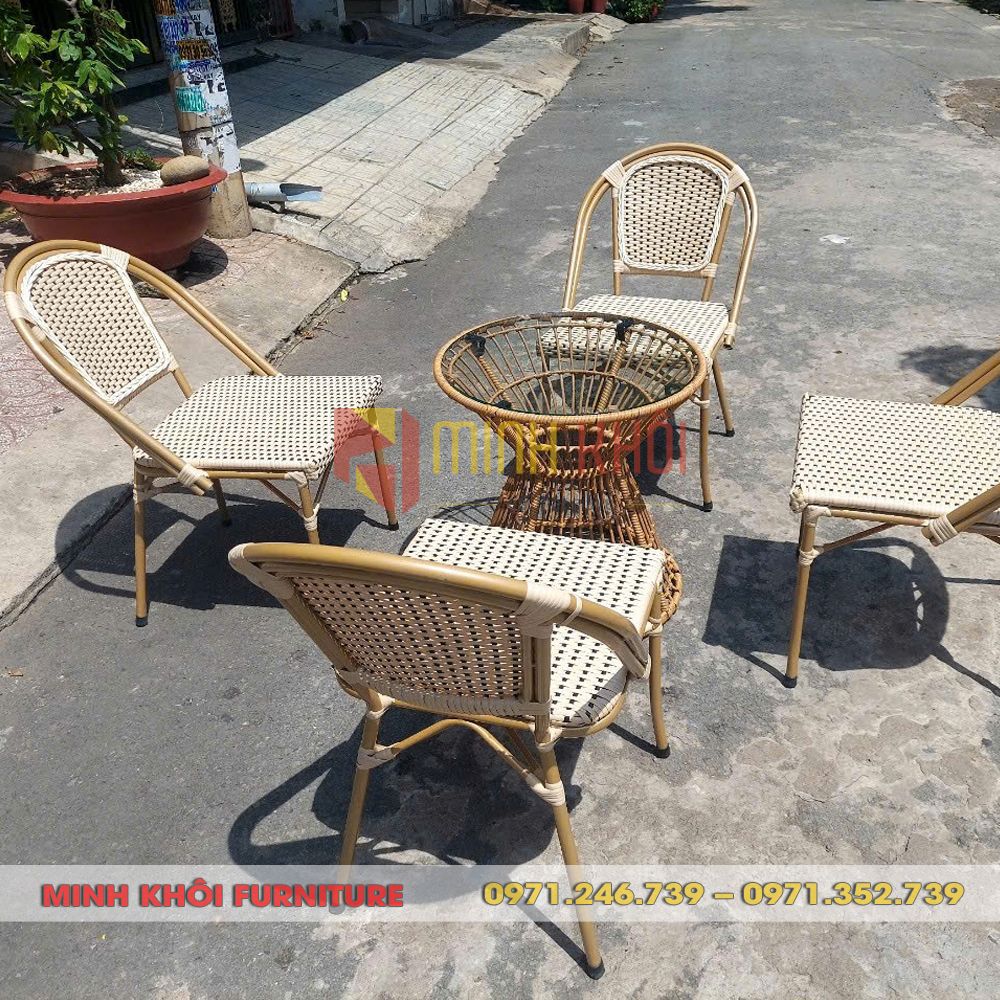 Bộ bàn ghế cafe sân vườn MK-0068 1 Bộ bàn ghế cafe sân vườn MK-0068 nhựa giả mây, bên đẹp, giá tốt