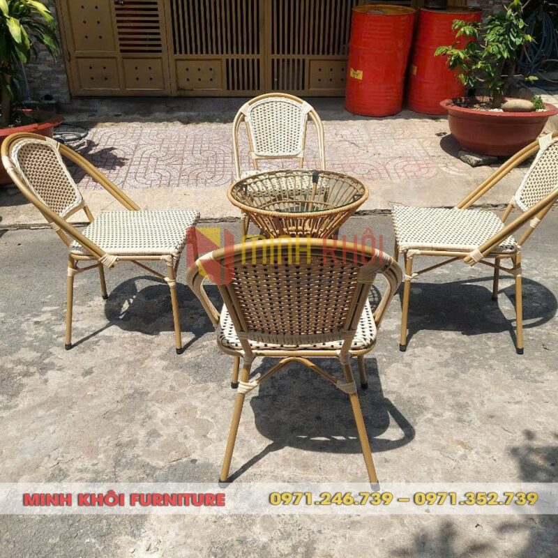 Bộ bàn ghế cafe sân vườn MK-0068 9 Bộ bàn ghế cafe sân vườn MK-0068 nhựa giả mây, bên đẹp, giá tốt