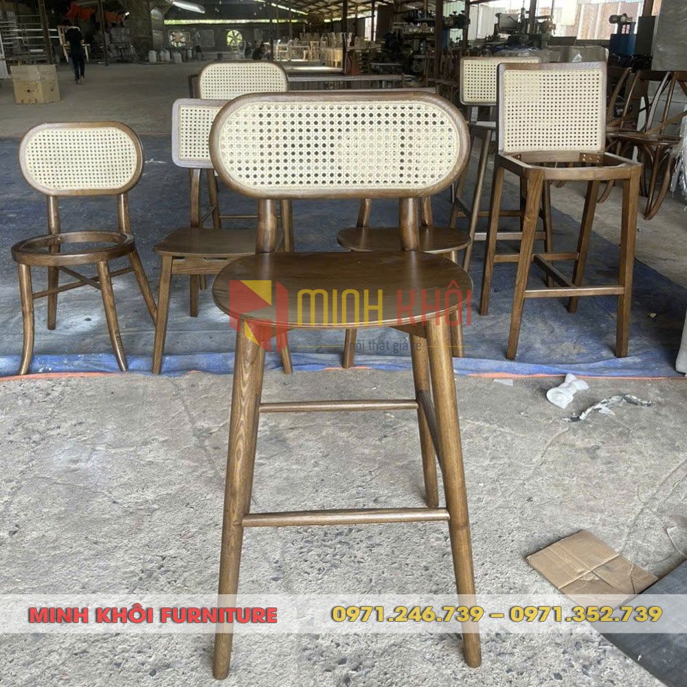 Ghế bar gỗ ASH lưng mây CH303 1 ghe bar go ash lung may ch303 01