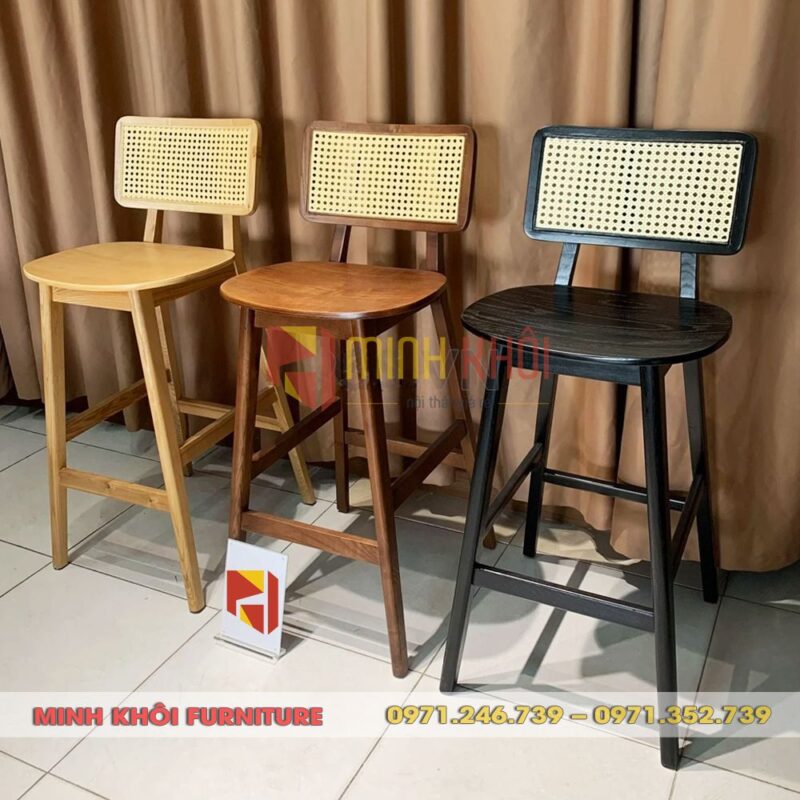 Ghế bar gỗ ash lưng mây vuông – Thiết kế tinh tế, bền đẹp