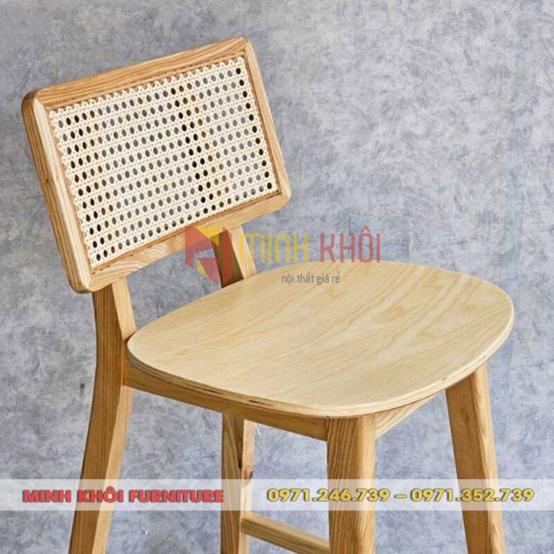 Ghế bar gỗ ash lưng mây vuông – Thiết kế tinh tế, bền đẹp
