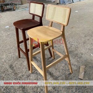 Ghế bar gỗ ash lưng mây vuông – Thiết kế tinh tế, bền đẹp
