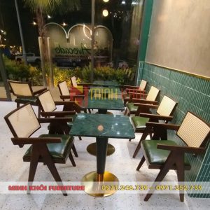 Bộ bàn ghế gỗ cafe decor MK-0074 5 Bộ bàn ghế gỗ cafe decor MK-0074 – Khung gỗ cao su, mặt đá sang trọng