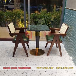 Bộ bàn ghế gỗ cafe decor MK-0074 6 Bộ bàn ghế gỗ cafe decor MK-0074 – Khung gỗ cao su, mặt đá sang trọng
