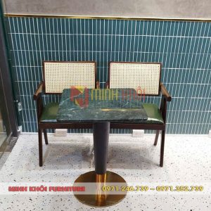 Bộ bàn ghế gỗ cafe decor MK-0074 7 Bộ bàn ghế gỗ cafe decor MK-0074 – Khung gỗ cao su, mặt đá sang trọng