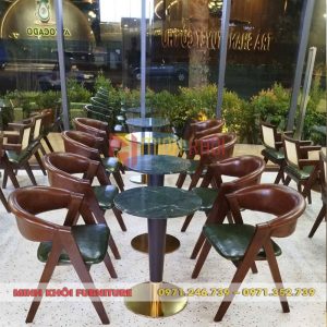 Bộ bàn ghế gỗ cafe Spirit 7 Bộ bàn ghế gỗ cafe Spirit chân sắt mặt đá – Đẹp và chắc chắn