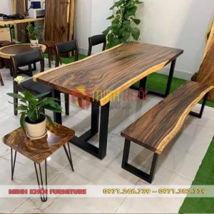 Bộ bàn ăn gỗ me tây MK-0076 – Bàn ăn gỗ tự nhiên đẹp, bền và hiện đại