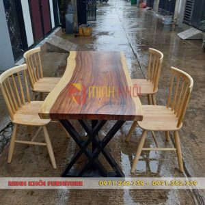 Bộ bàn ăn gỗ me tây MK-0077 – Lựa chọn đẹp cho quán ăn, quán nhậu