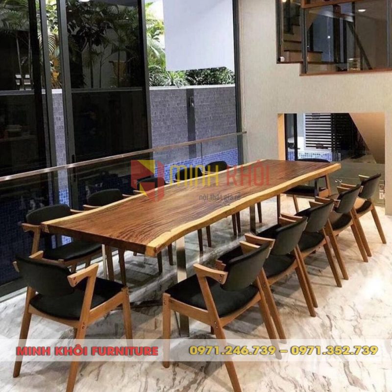 Bộ bàn ăn gỗ me tây MK-0077 12 Bộ bàn ăn gỗ me tây MK-0077 – Lựa chọn đẹp cho quán ăn, quán nhậu