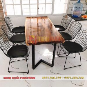 Bộ bàn ăn gỗ me tây tự nhiên nguyên tấm 3 Bộ bàn ăn gỗ me tây tự nhiên nguyên tấm đẹp cho gia đình và quán ăn