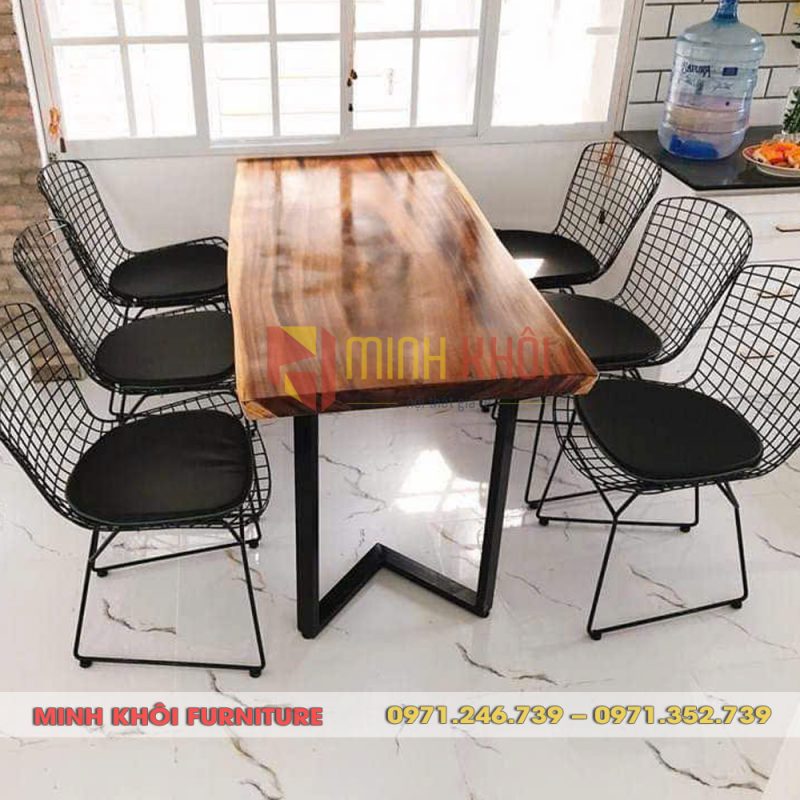 Bộ bàn ăn gỗ me tây tự nhiên nguyên tấm 8 Bộ bàn ăn gỗ me tây tự nhiên nguyên tấm đẹp cho gia đình và quán ăn