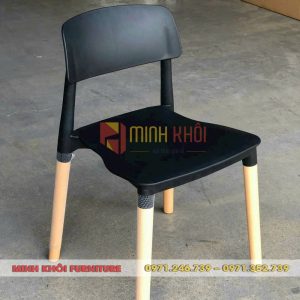 Ghế Mặt Nhựa Chân Gỗ MK-0096 Bền Đẹp Cho Quán Cafe