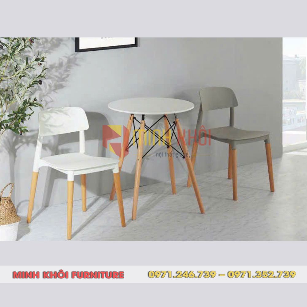 Ghế mặt nhựa chân gỗ MK-0096 4 Ghế Mặt Nhựa Chân Gỗ MK-0096 Bền Đẹp Cho Quán Cafe