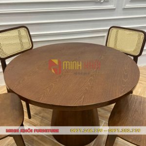 Bộ bàn ăn tròn 4 ghế CH301 gỗ ash tựa mây hiện đại cao cấp
