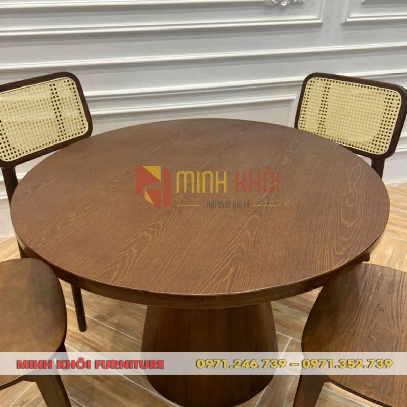 Bộ bàn ăn tròn 4 ghế CH301 gỗ ash tựa mây hiện đại cao cấp