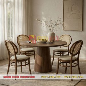 Bộ bàn ăn tròn 6 ghế Thonet mặt trăng gỗ ASH đẹp sang cho quán cafe, nhà hàng