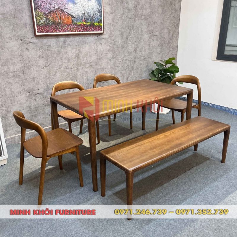 Bộ bàn ghế ăn Neva không tay gỗ ash đẹp, bền chắc, dễ decor