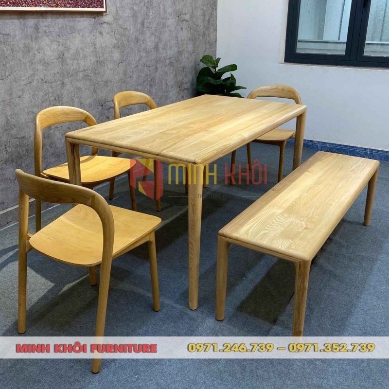 Bộ bàn ghế ăn Neva không tay gỗ ash đẹp, bền chắc, dễ decor