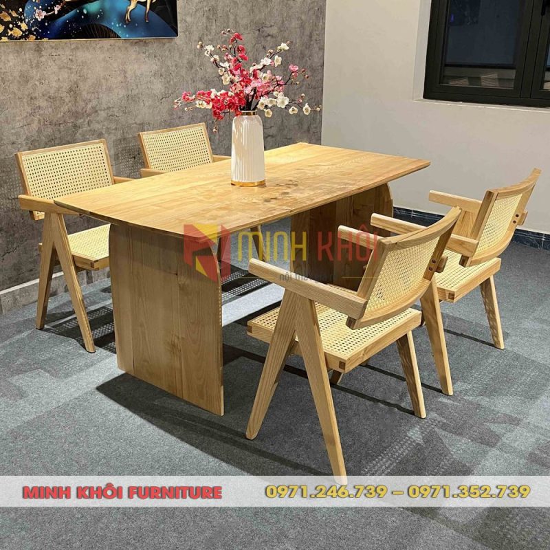 Bộ bàn ghế ăn Vleg MK-0102 gỗ ash sang trọng 8 Bộ bàn ghế ăn Vleg MK-0102 gỗ ash đan mây hiện đại, sang trọng