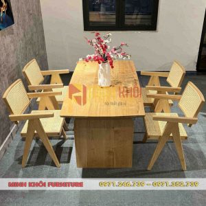 Bộ bàn ghế ăn Vleg MK-0102 gỗ ash đan mây hiện đại, sang trọng