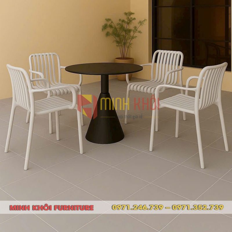 Bộ bàn ghế cafe nhựa đúc có tay MK-0100 – Đẹp, bền, giá tốt