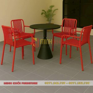 Bộ bàn ghế cafe nhựa đúc có tay MK-0100 – Đẹp, bền, giá tốt
