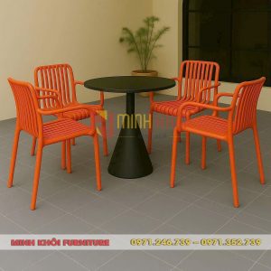 Bộ bàn ghế cafe nhựa đúc có tay MK-0100 – Đẹp, bền, giá tốt