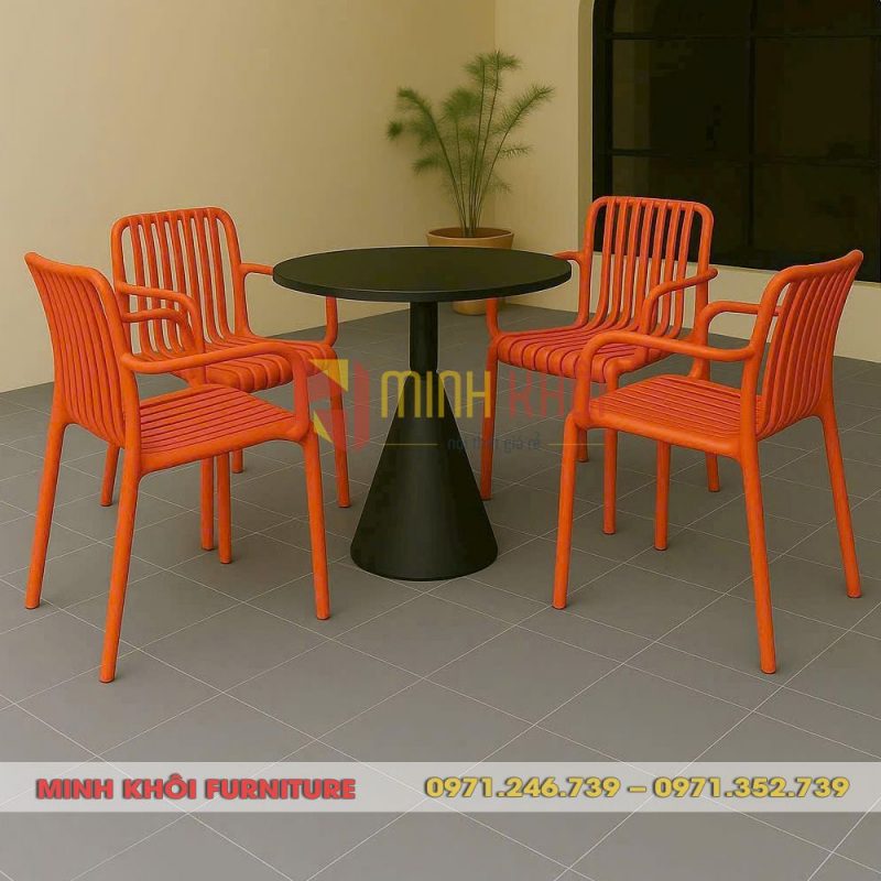 Bộ bàn ghế cafe nhựa đúc có tay MK-0100 – Đẹp, bền, giá tốt